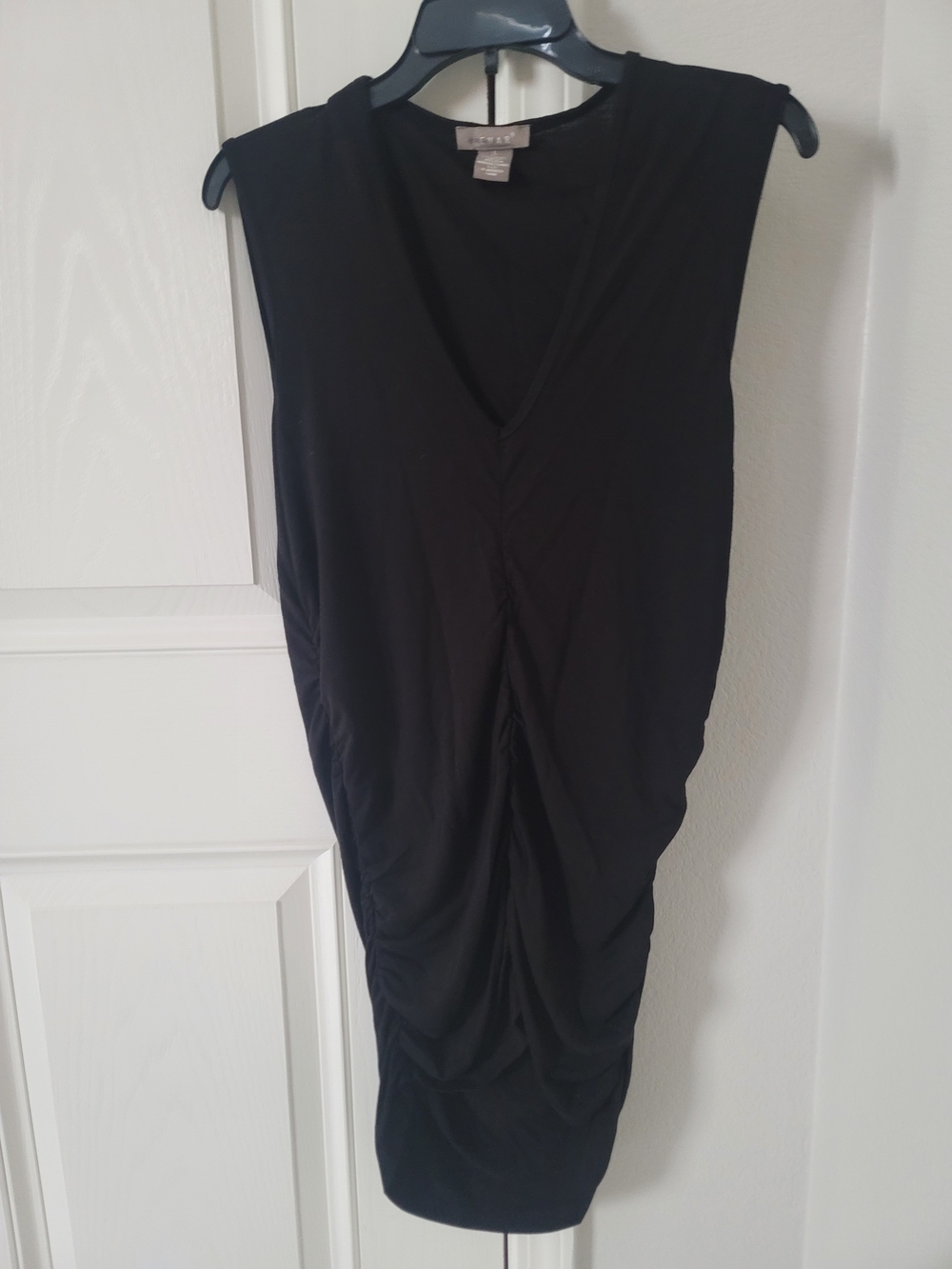 Kenar Sleeveless Black Ruched V-Neck Top/Dress